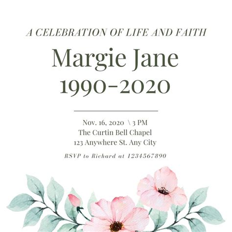 Free printable, customizable funeral invitation templates .